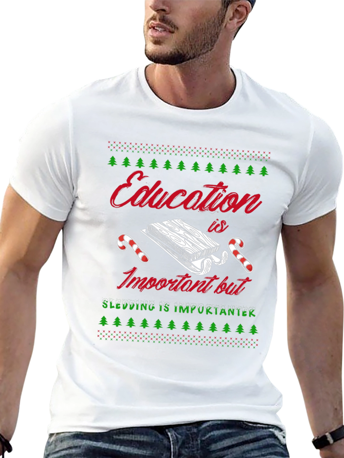 Funny Sledding Ugly Christmas T-Shirt