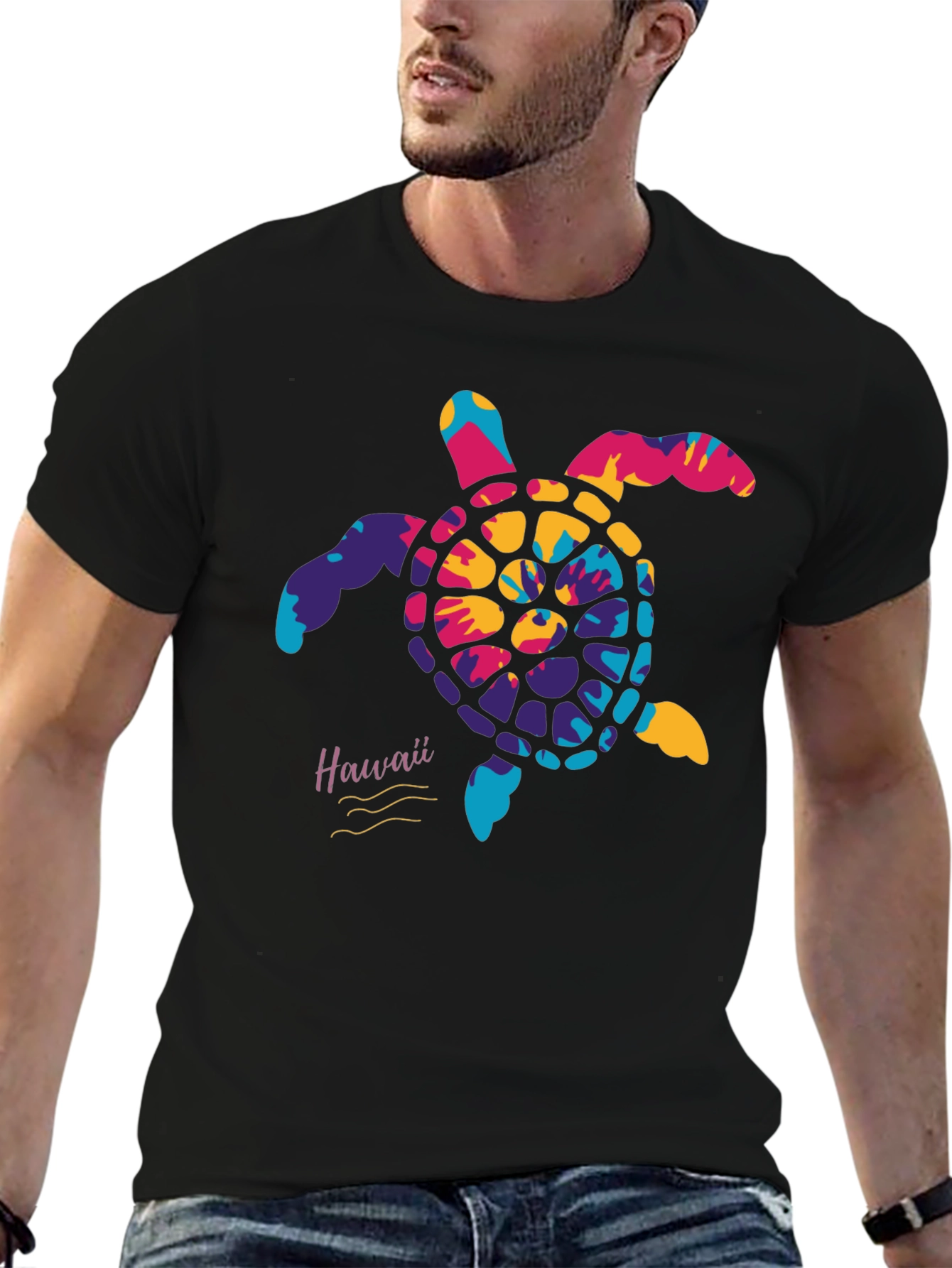 Hawaii Tie Dye Turtle Graphic Mens T-Shirt
