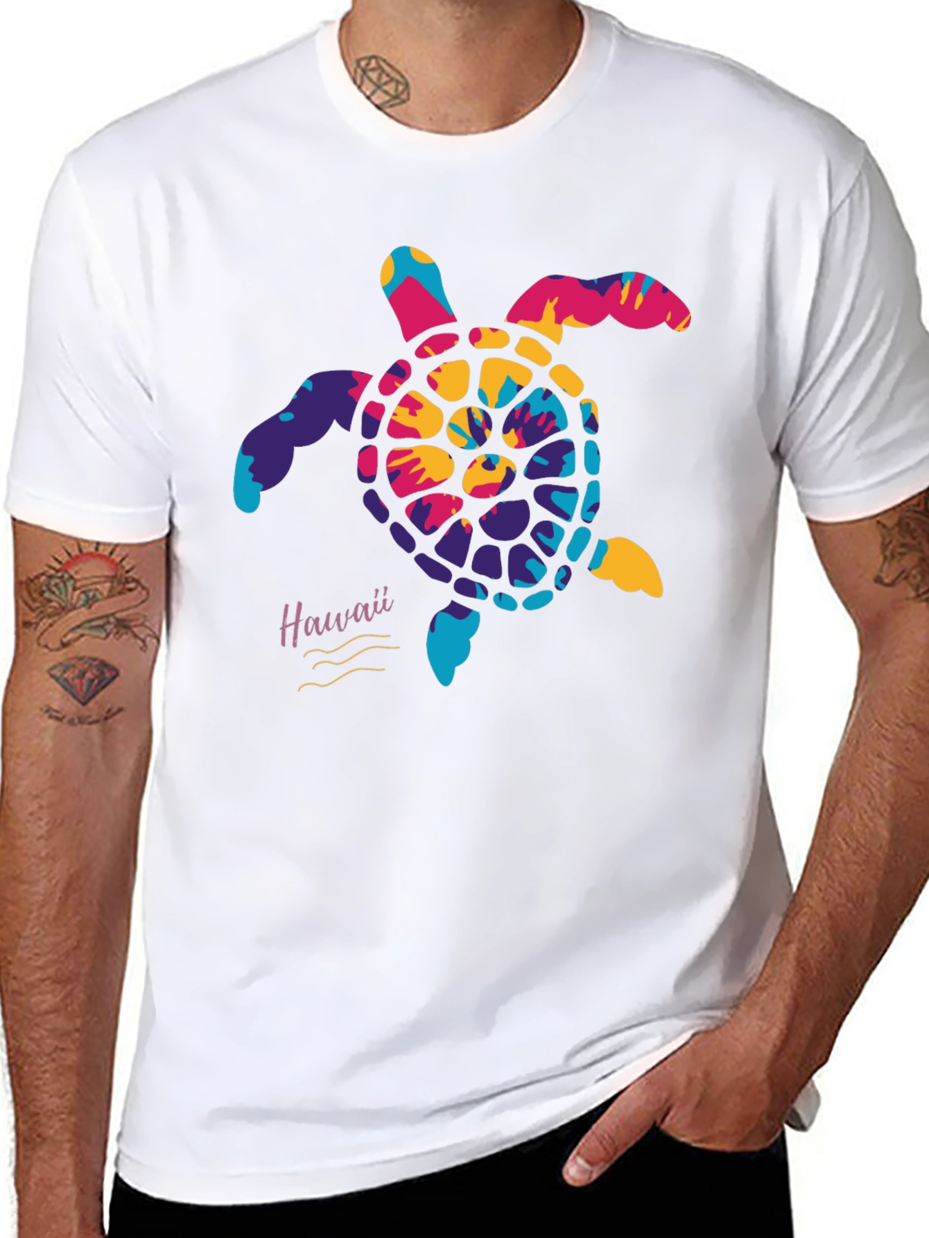 Hawaii Tie Dye Turtle Graphic Mens T-Shirt