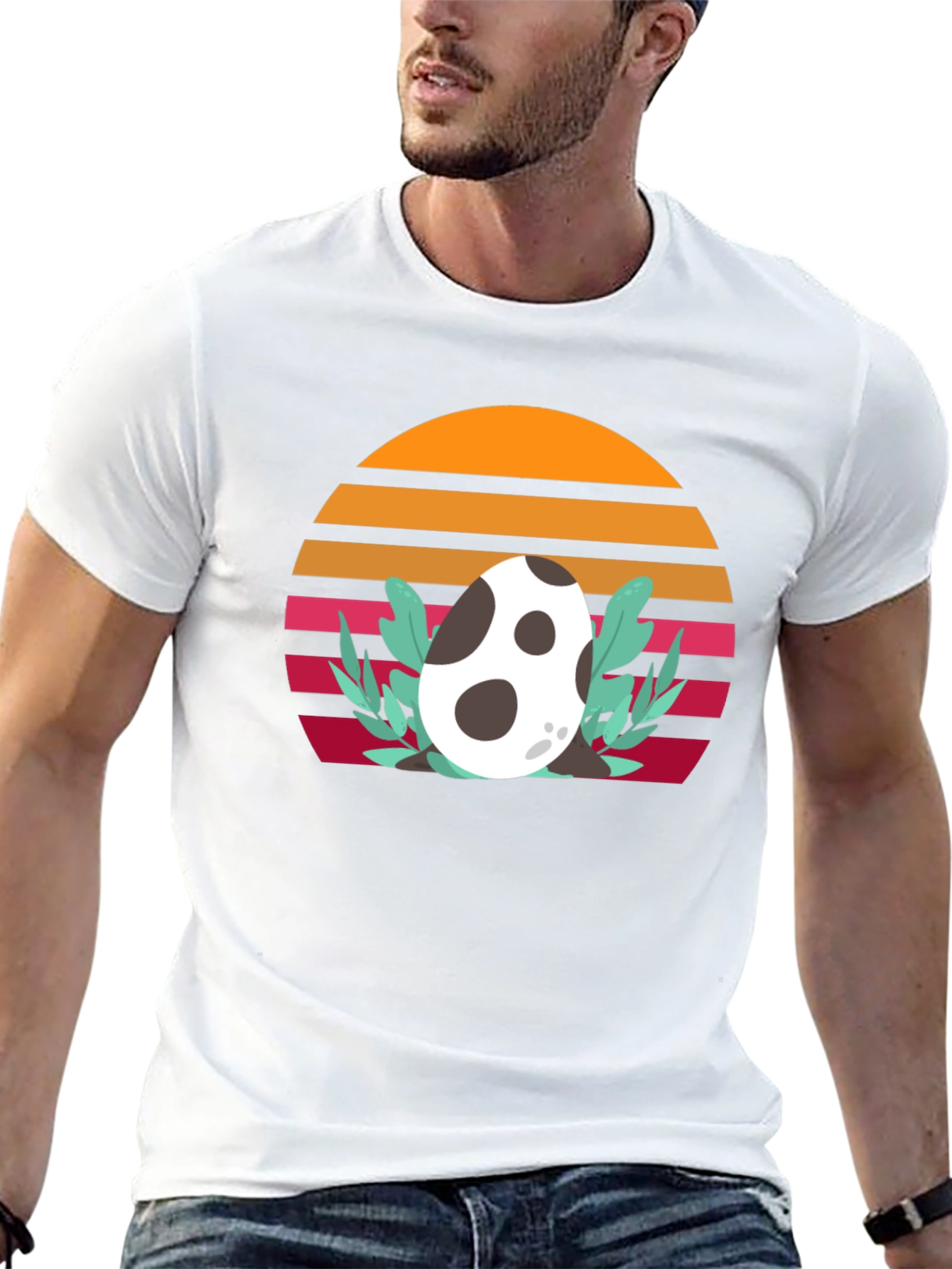 Retro Dinosaur Egg T-Shirt - Unique Sunset Design
