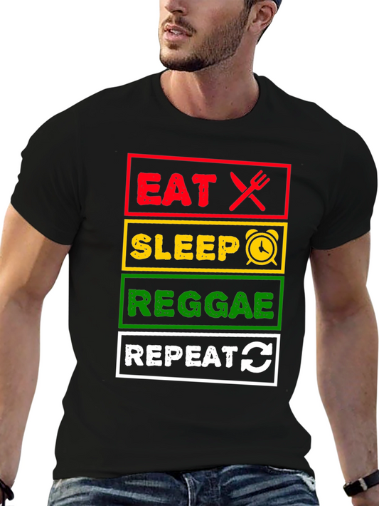 Eat Sleep Reggae Repeat Black T-Shirt