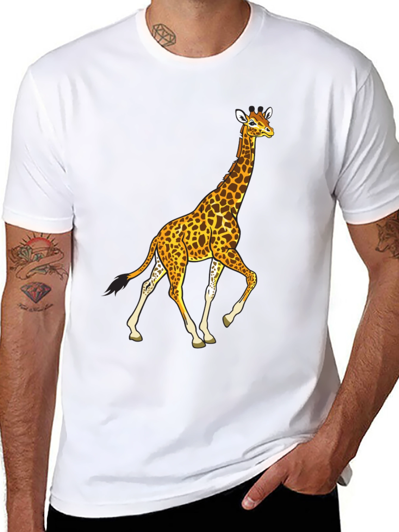 Giraffe Graphic Tee - Black Cotton Casual Wear