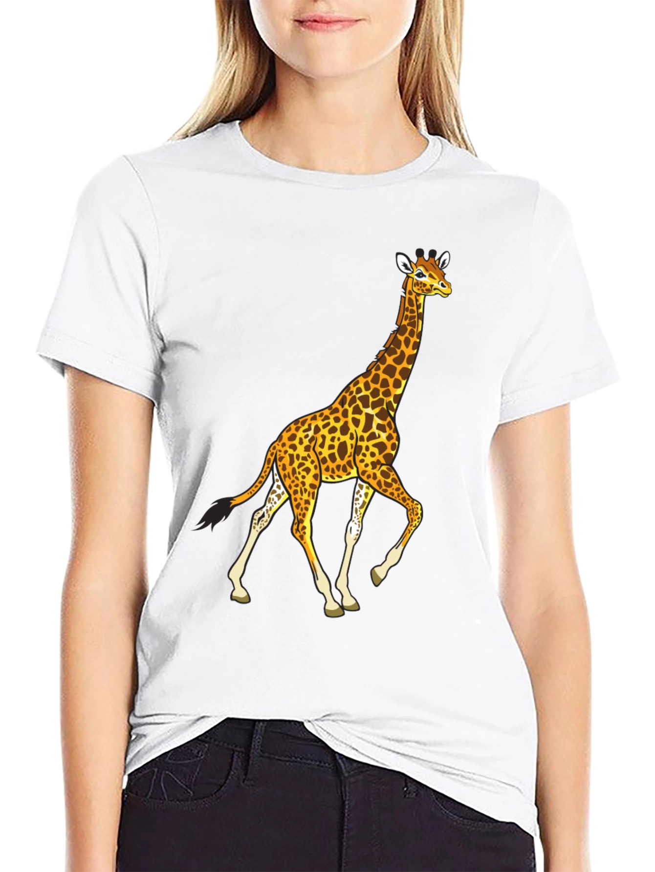 Giraffe Graphic Tee - Black Cotton Casual Wear