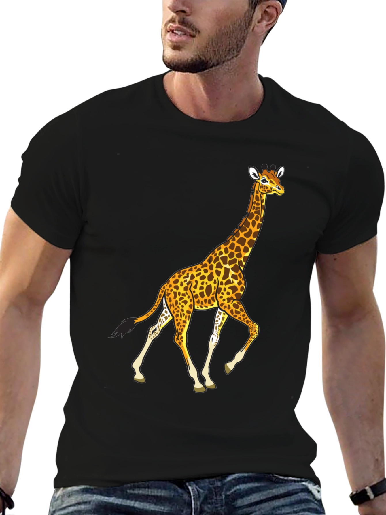 Giraffe Graphic Tee - Black Cotton Casual Wear