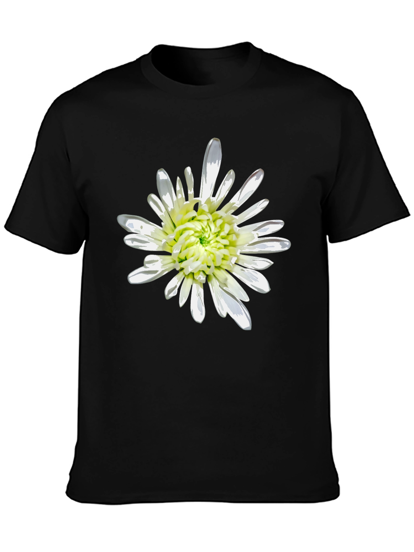 Black T-Shirt with White Flower Print
