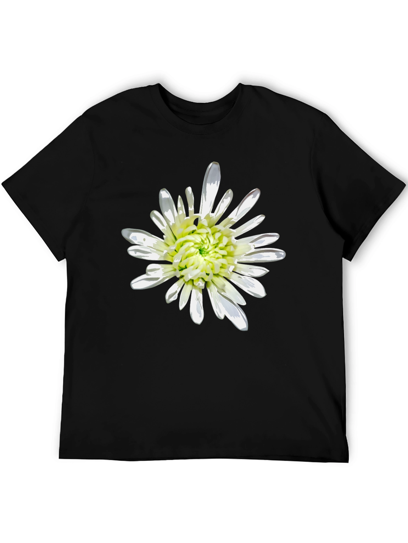 Black T-Shirt with White Flower Print