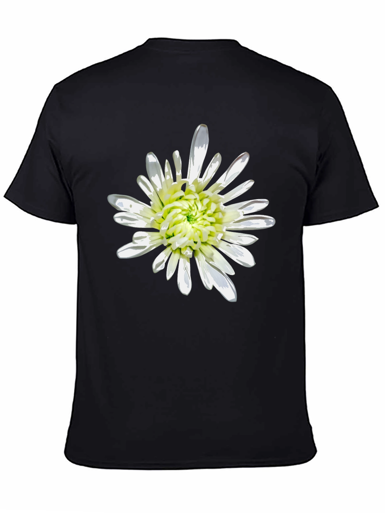 Black T-Shirt with White Flower Print