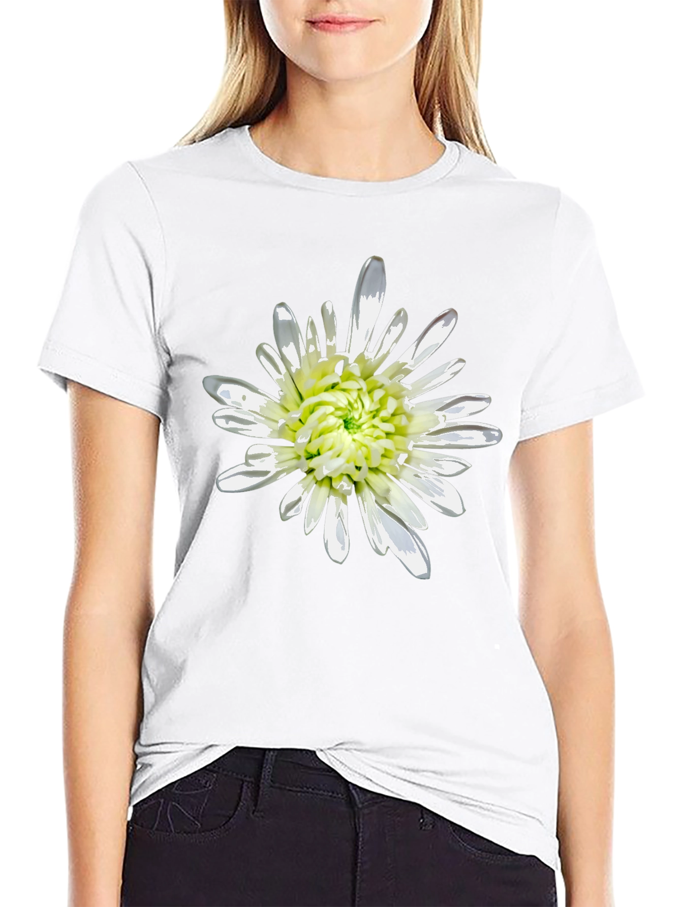 Black T-Shirt with White Flower Print