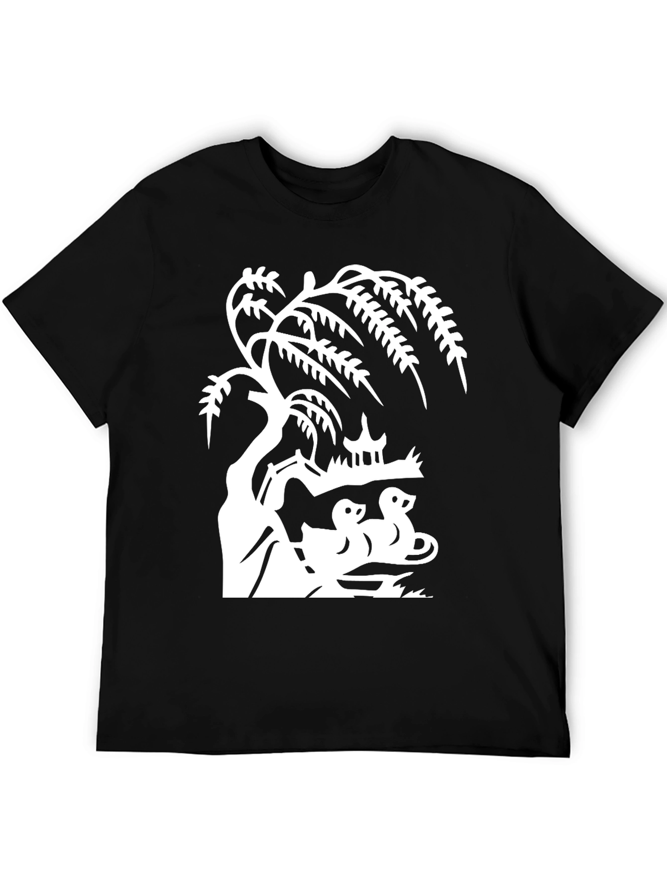 Willow Tree and Duck Pond Black T-Shirt