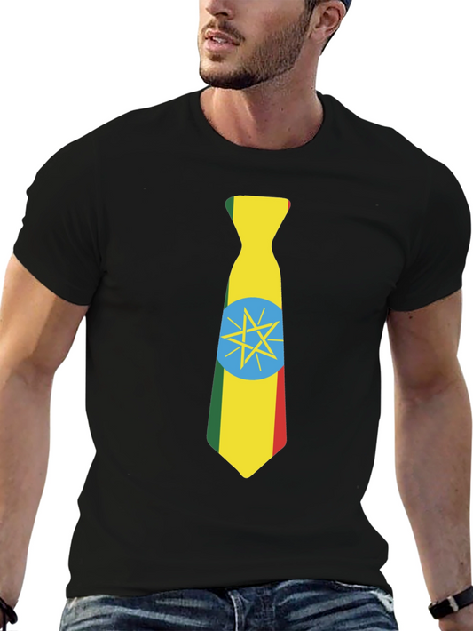 Ethiopian Flag Tie Graphic Tee - Black T-Shirt