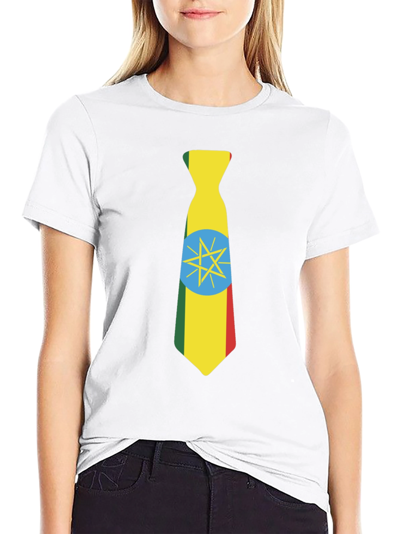 Ethiopian Flag Tie Graphic Tee - Black T-Shirt