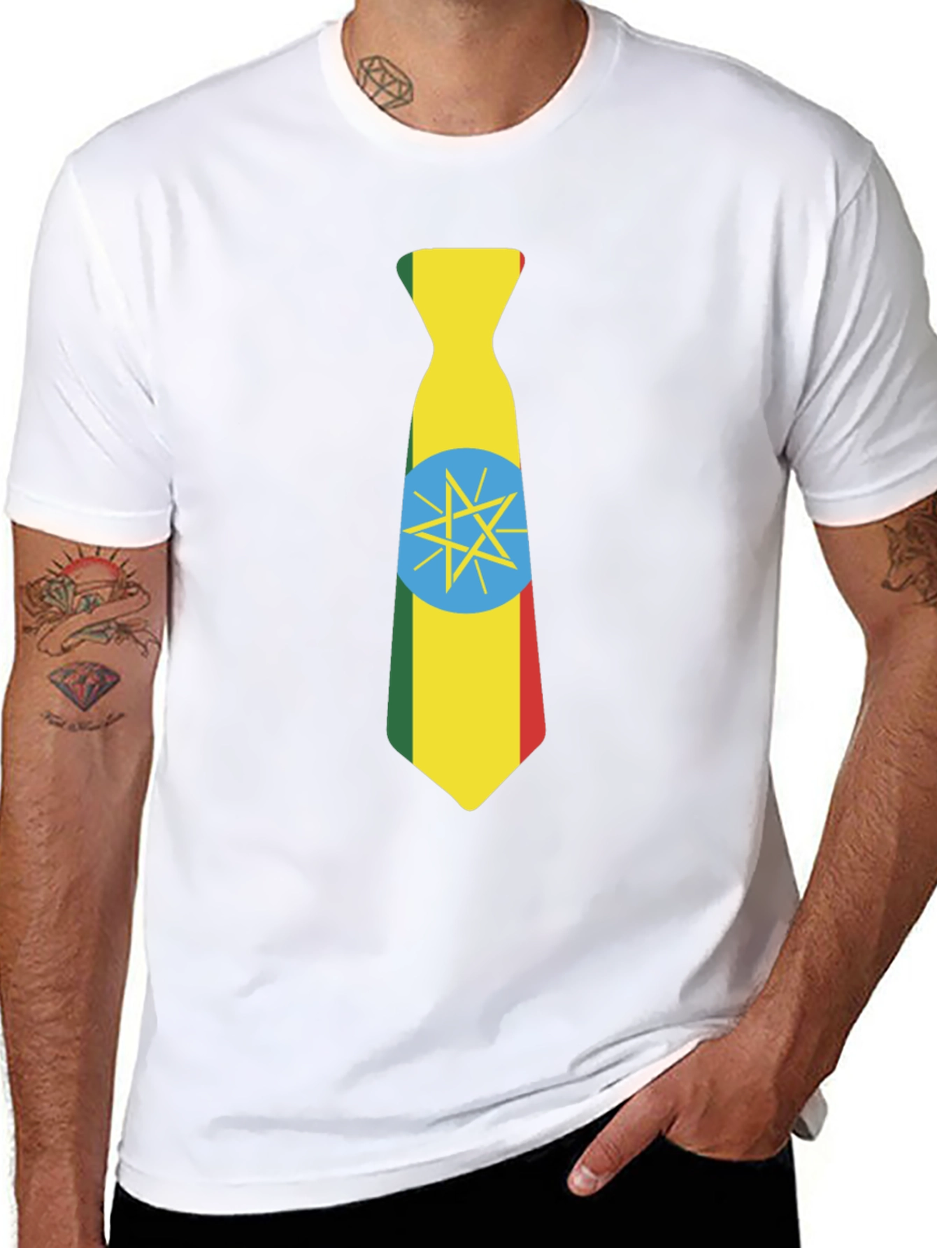 Ethiopian Flag Tie Graphic Tee - Black T-Shirt