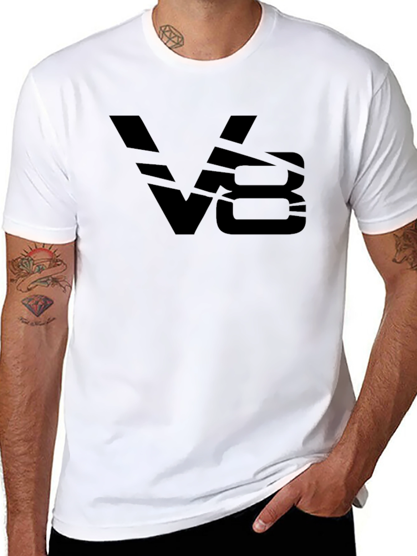 Mens Black V8 Graphic T-Shirt - Bold Style