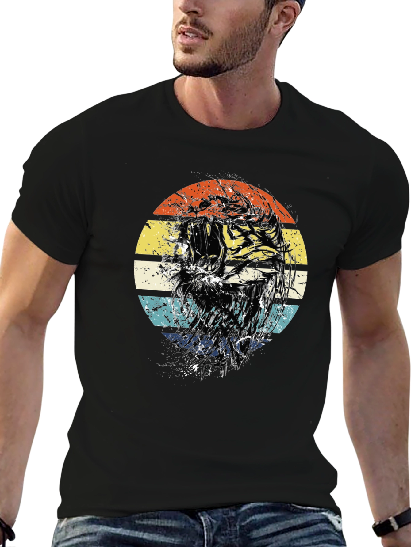 Retro Tiger Graphic Tee - Black