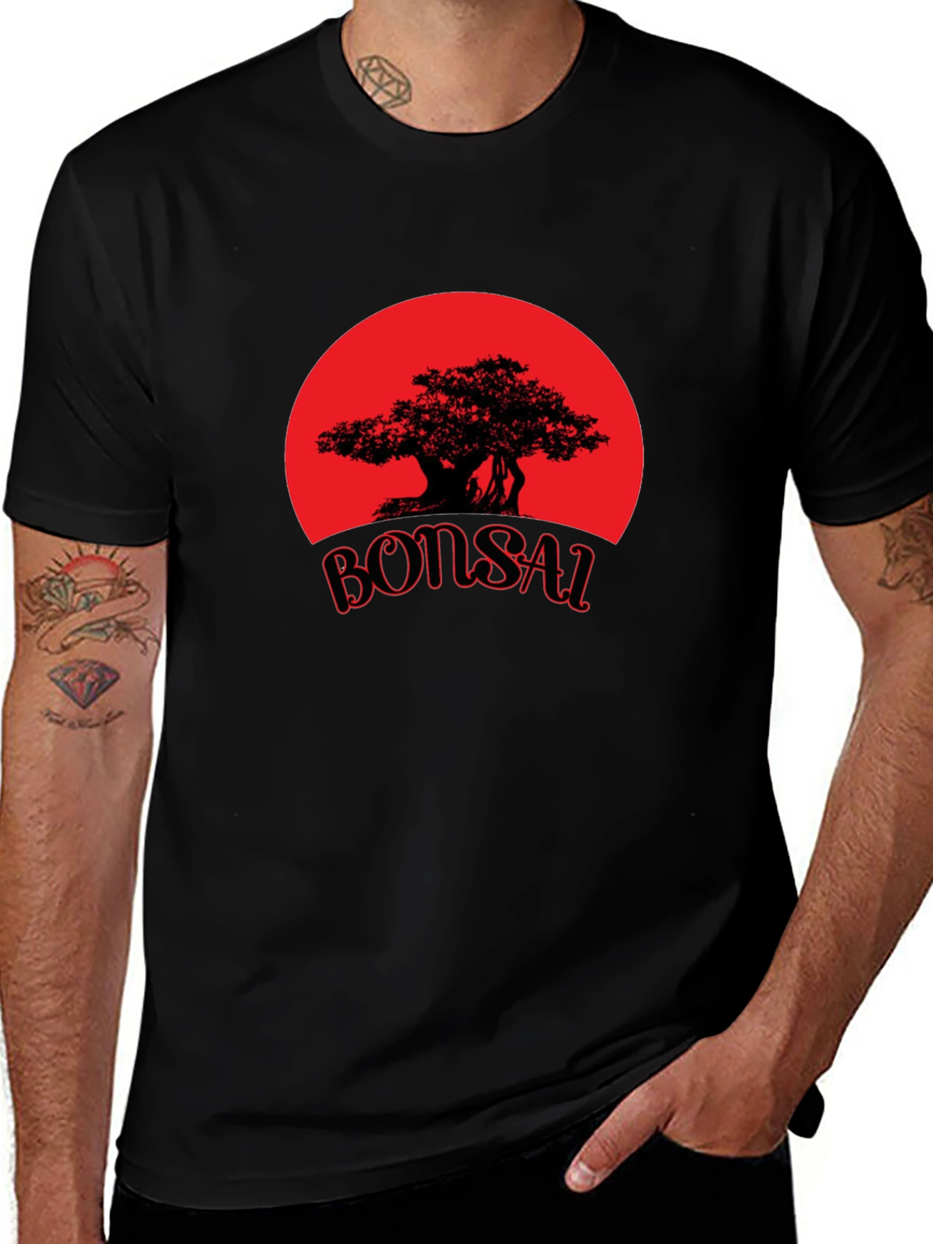 Bonsai Tree Graphic Tee - Stylish Black T-Shirt