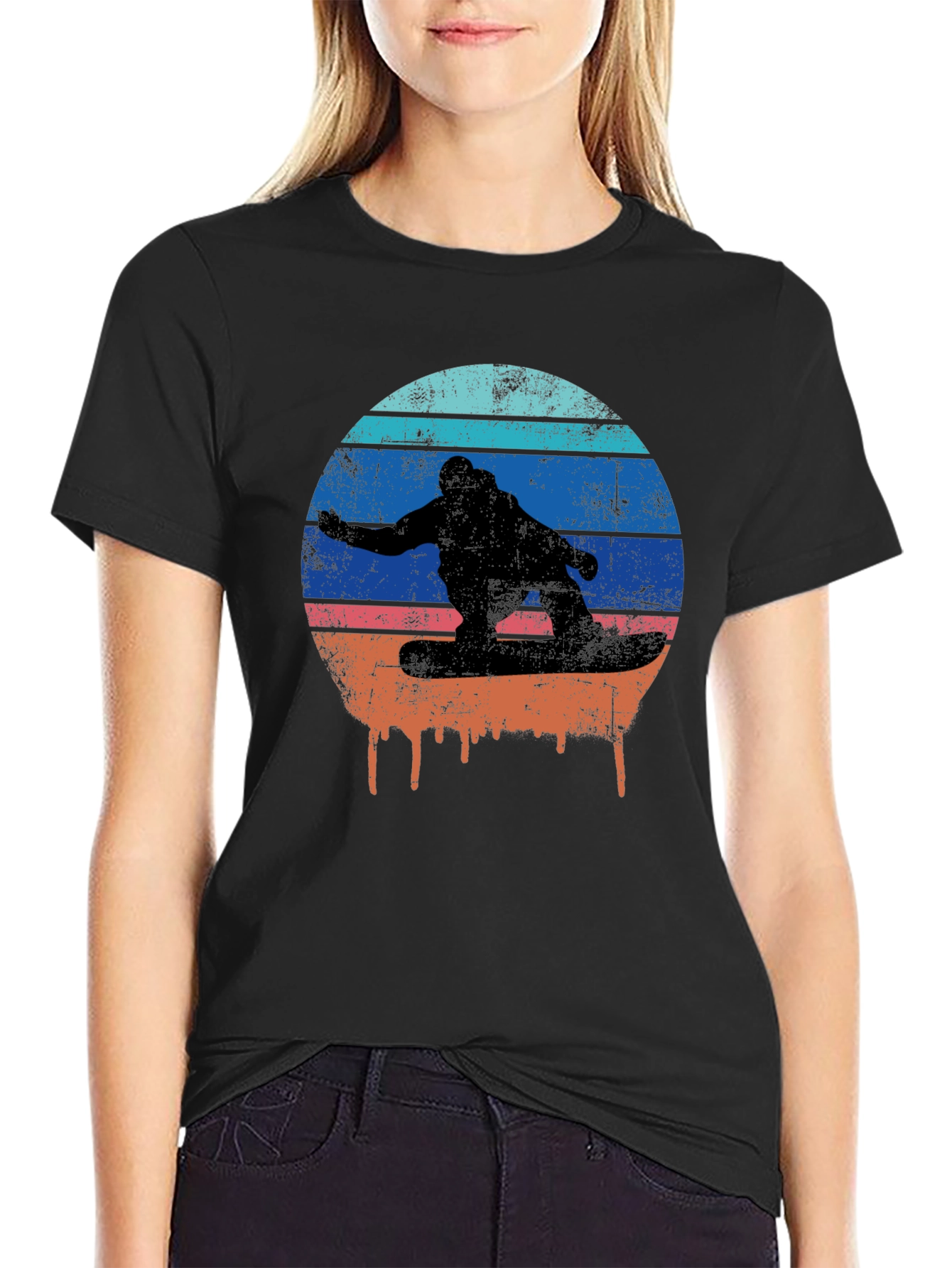 Retro Sunset Snowboarder Graphic T-Shirt