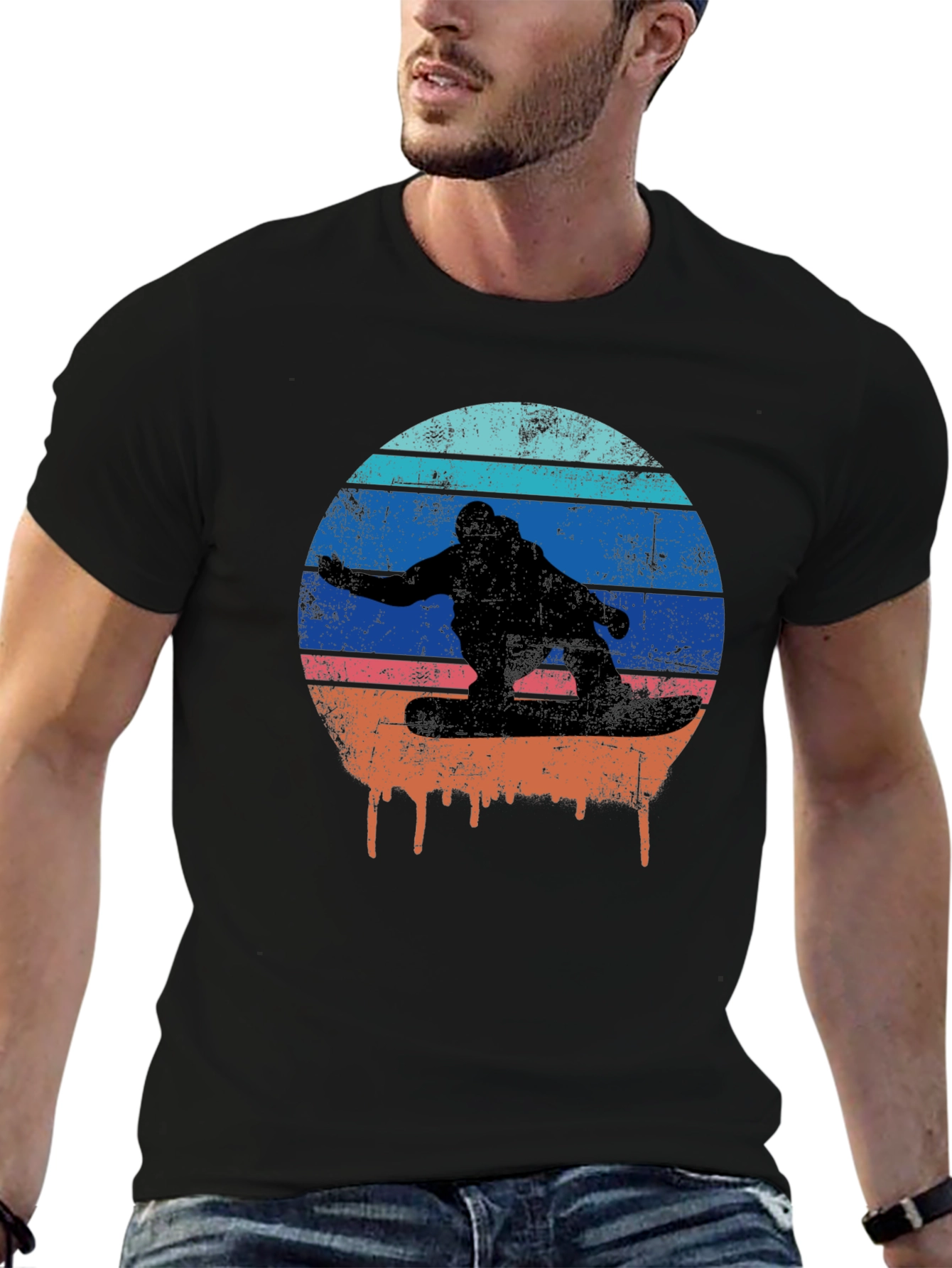 Retro Sunset Snowboarder Graphic T-Shirt