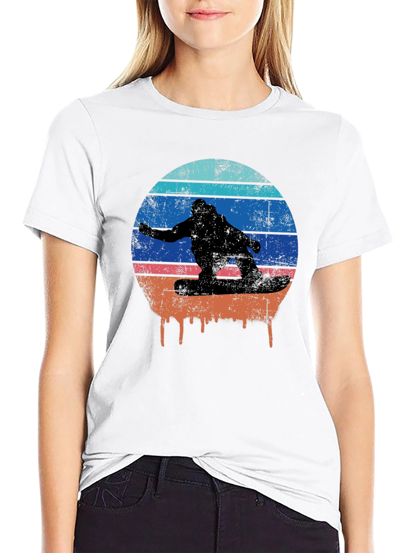 Retro Sunset Snowboarder Graphic T-Shirt