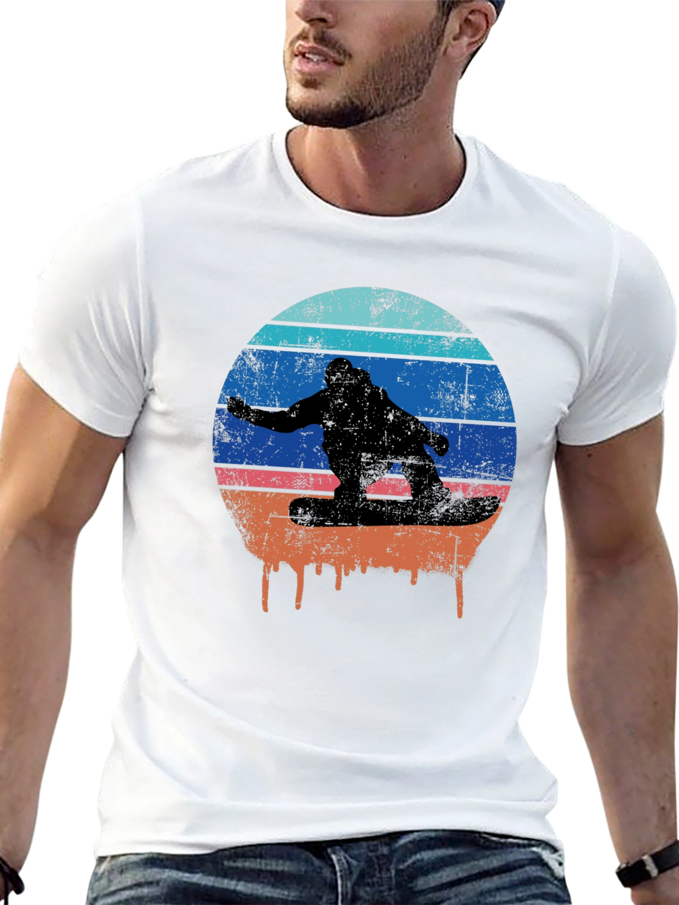 Retro Sunset Snowboarder Graphic T-Shirt