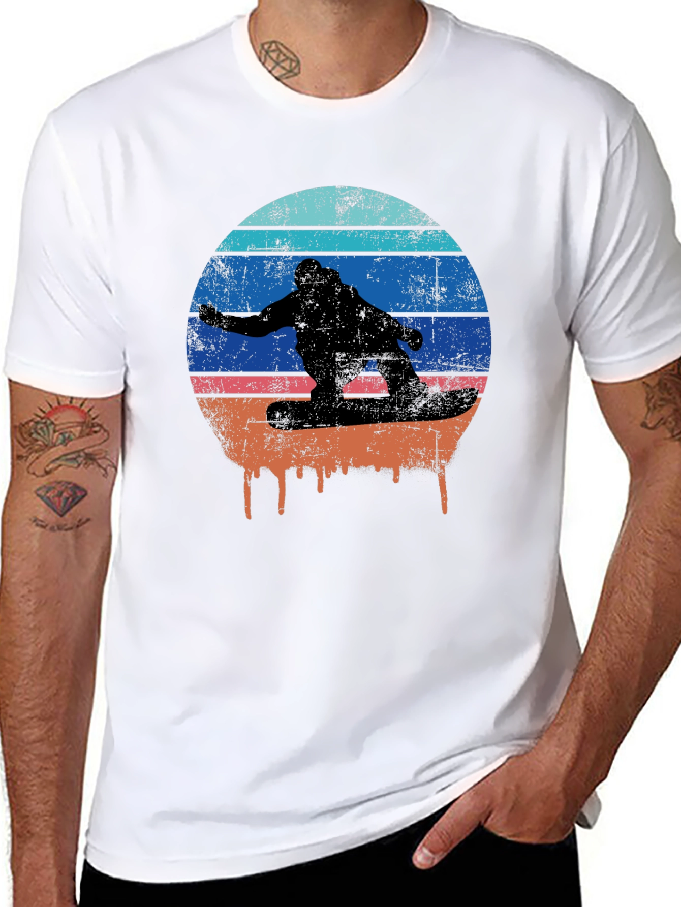 Retro Sunset Snowboarder Graphic T-Shirt