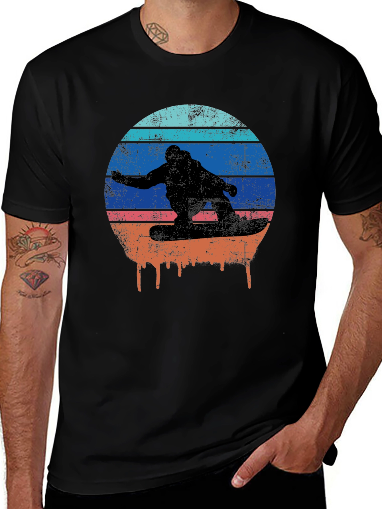 Retro Sunset Snowboarder Graphic T-Shirt