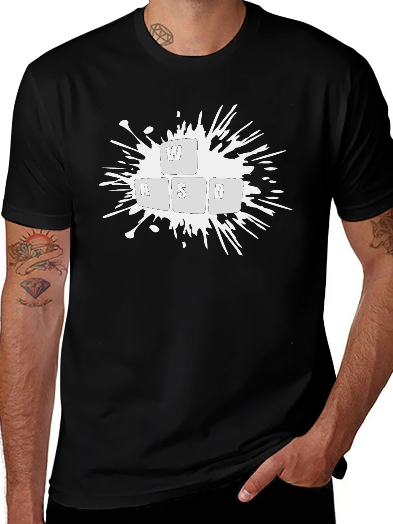 Gamer WASD Keyboard Splash Graphic Black T-Shirt