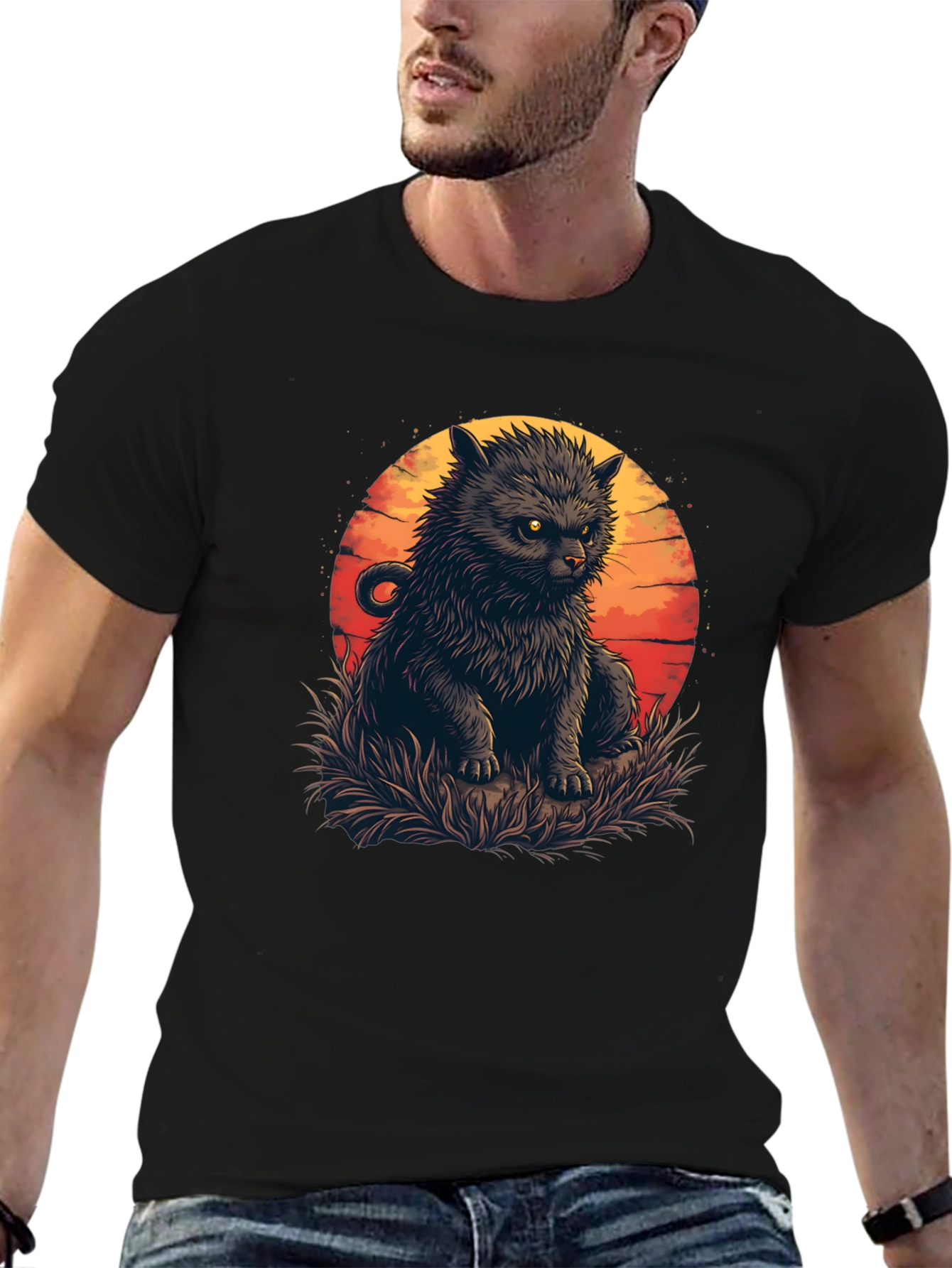 Black Cat Sunset Graphic Tee
