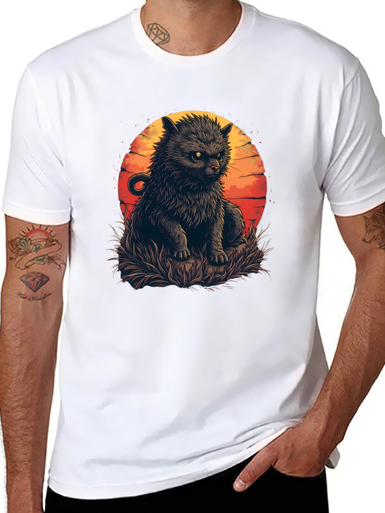 Black Cat Sunset Graphic Tee