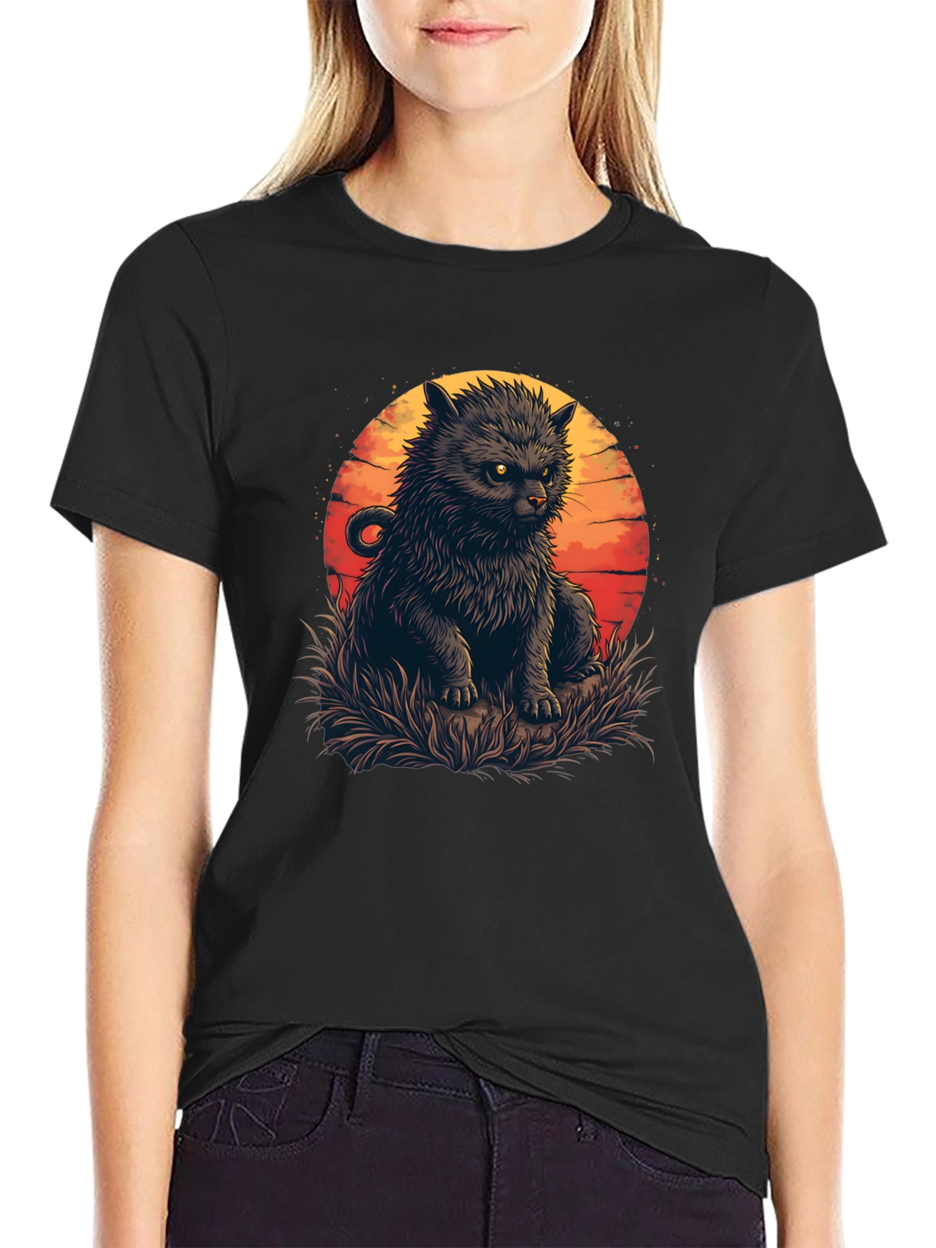 Black Cat Sunset Graphic Tee