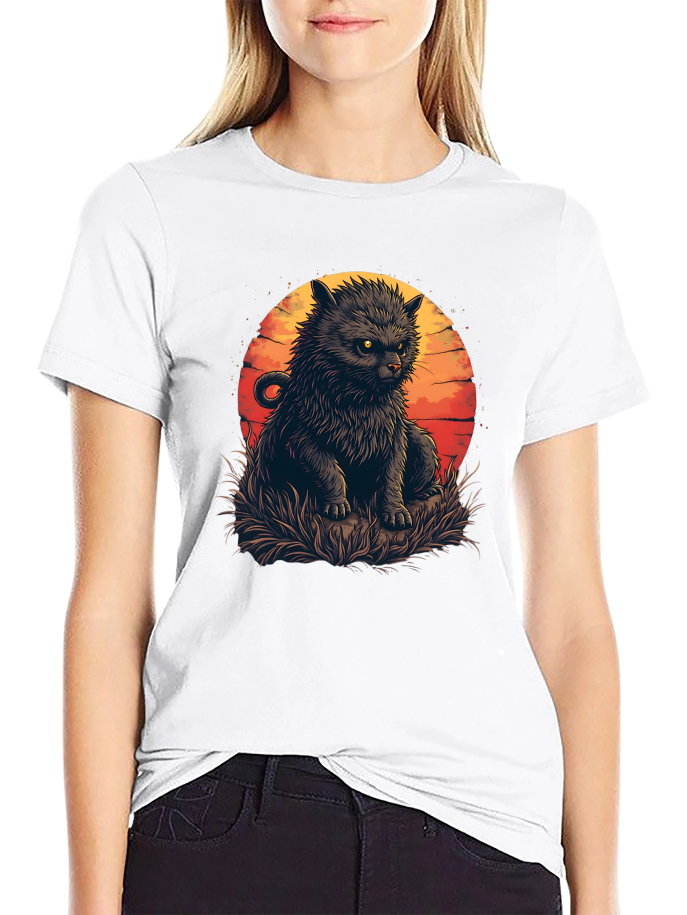 Black Cat Sunset Graphic Tee