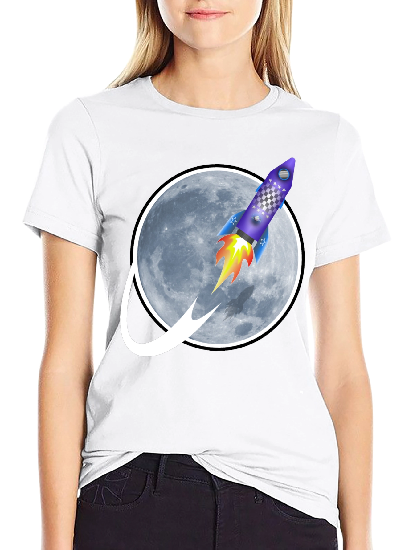 Rocket to the Moon Graphic Tee - Black T-Shirt