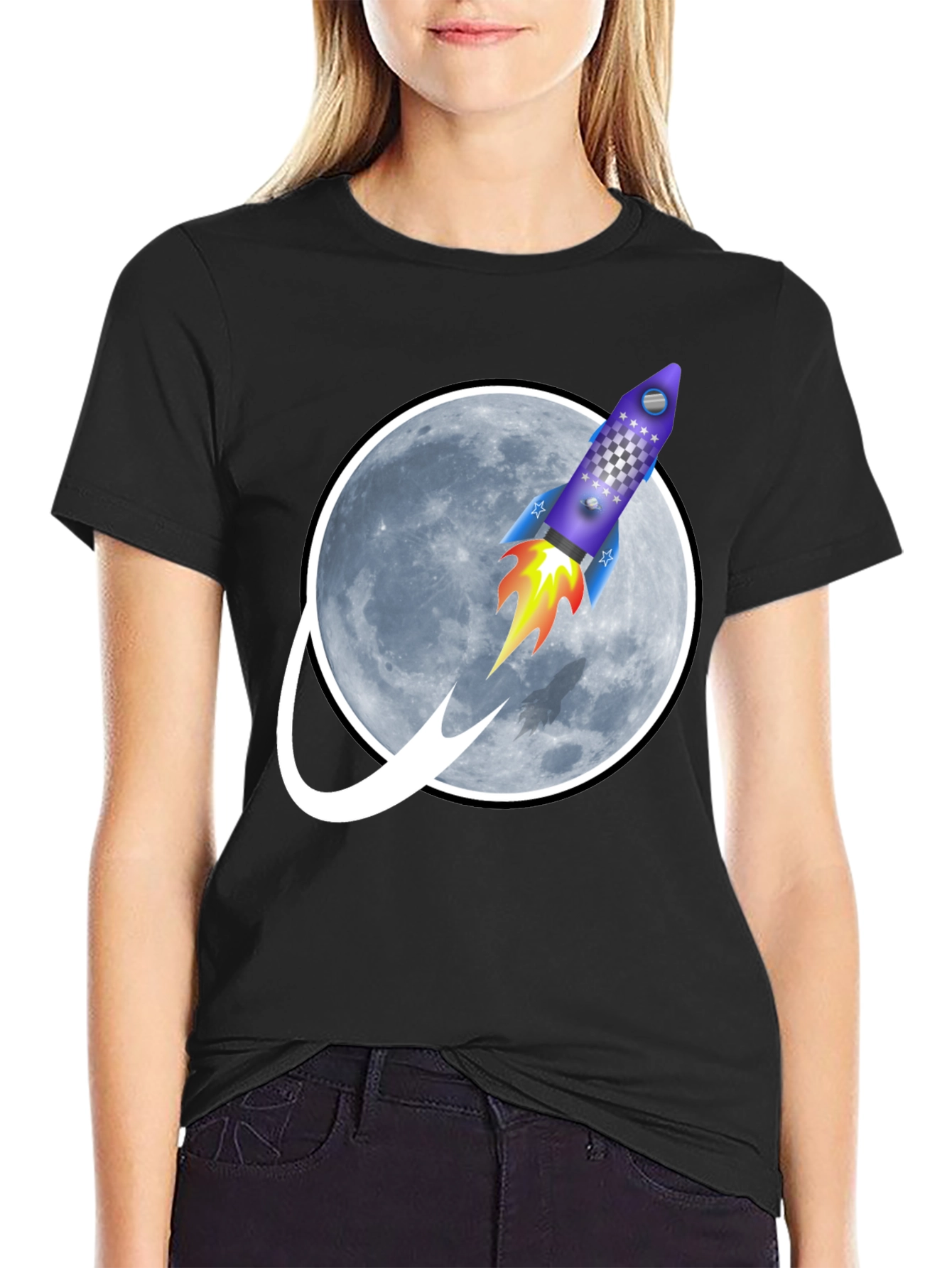 Rocket to the Moon Graphic Tee - Black T-Shirt