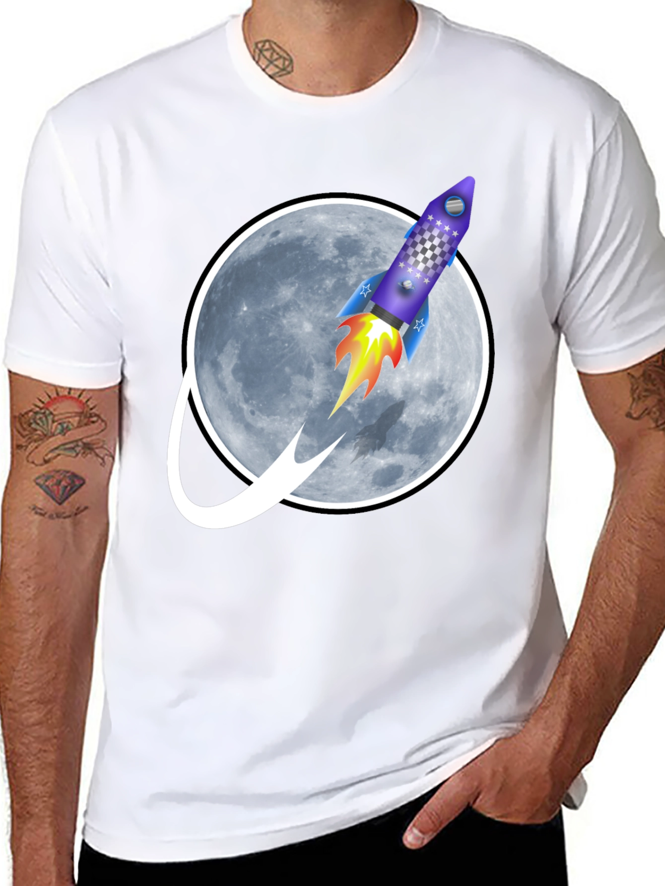 Rocket to the Moon Graphic Tee - Black T-Shirt