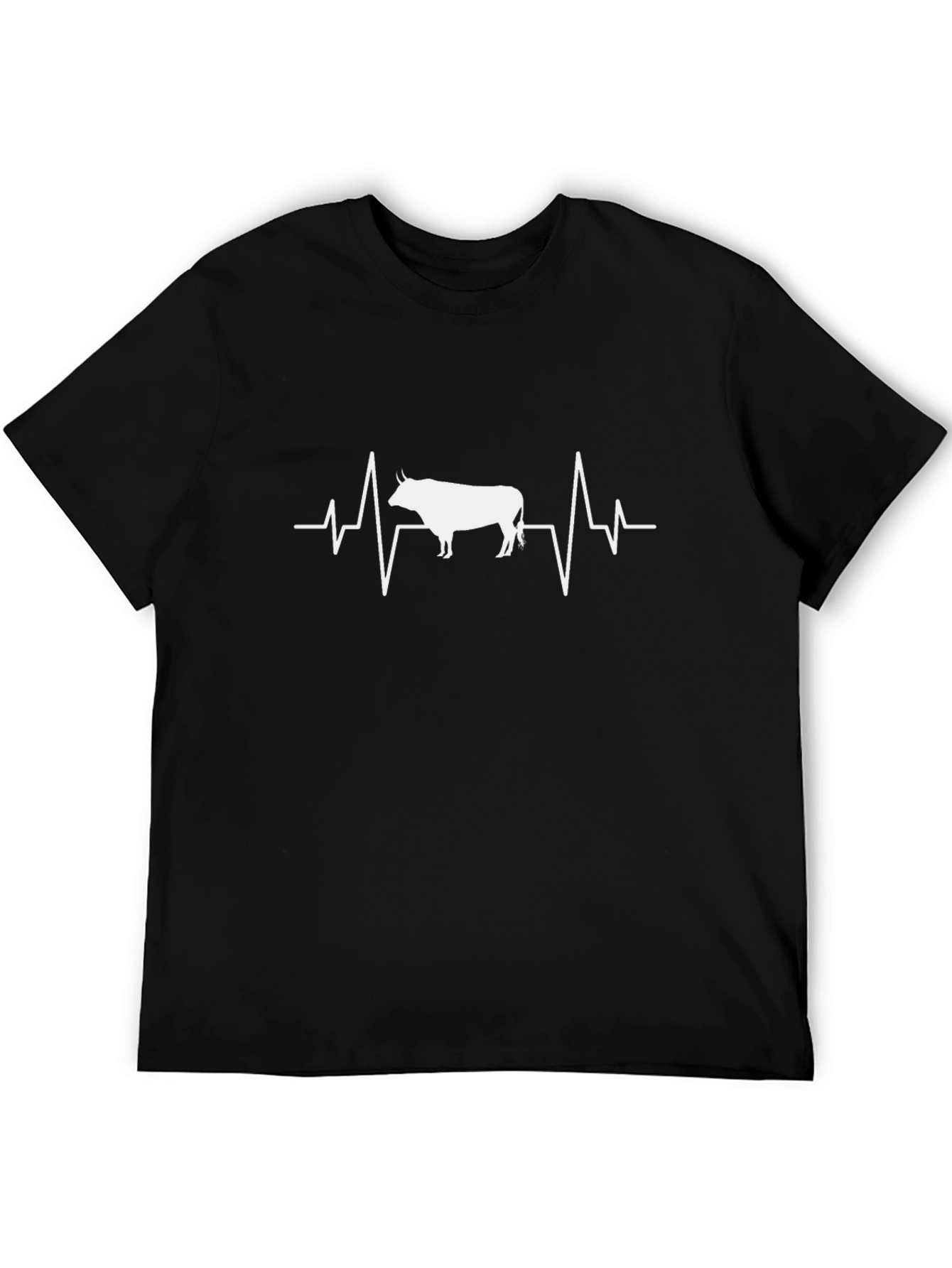 Heartbeat Highland Cow Graphic Tee - Black Cotton