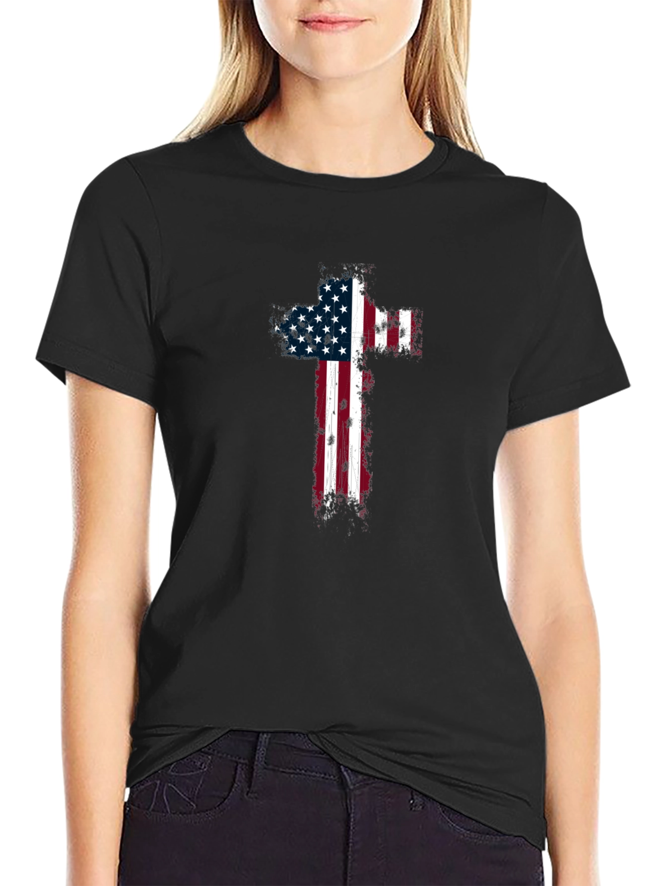 American Flag Cross Graphic T-Shirt
