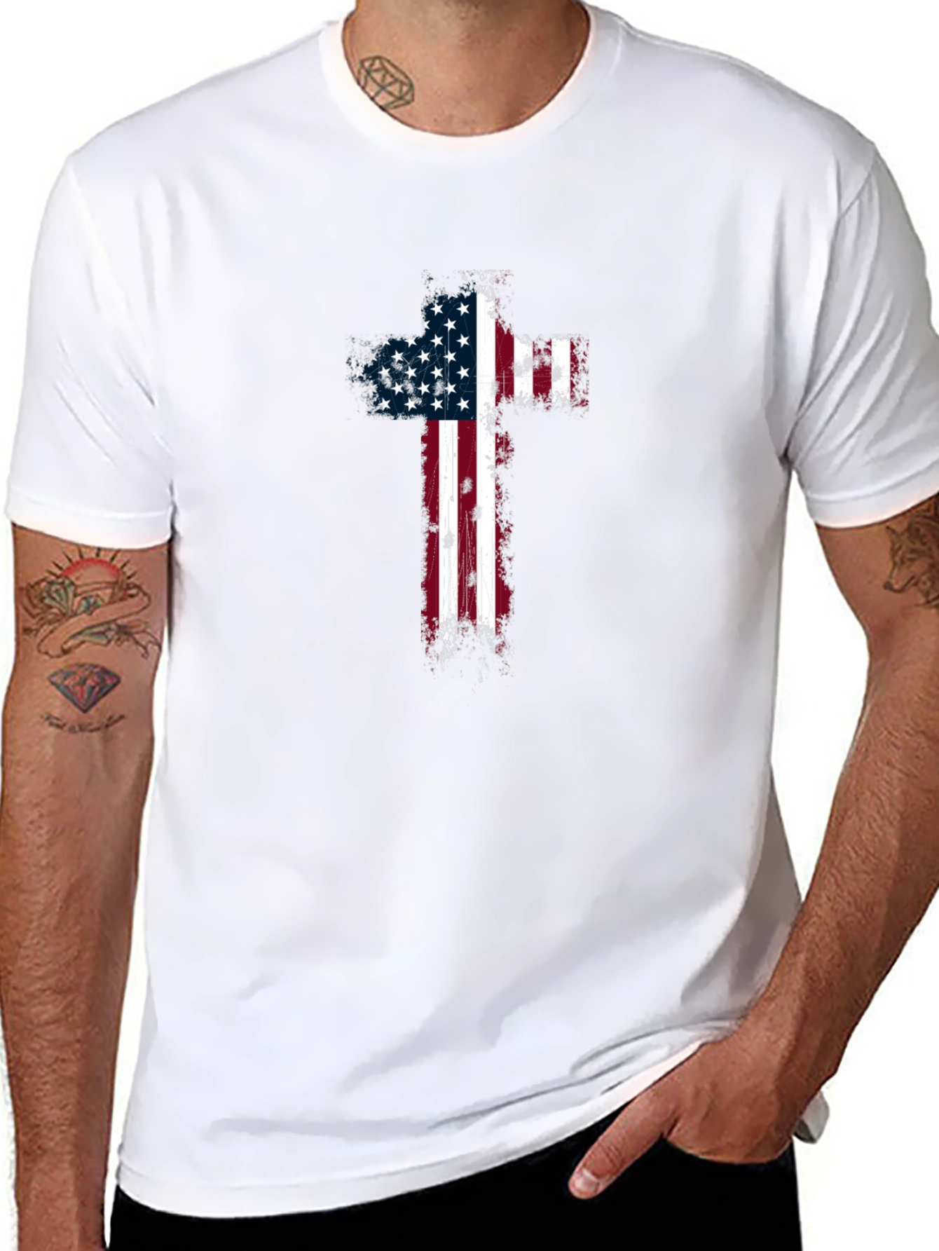 American Flag Cross Graphic T-Shirt