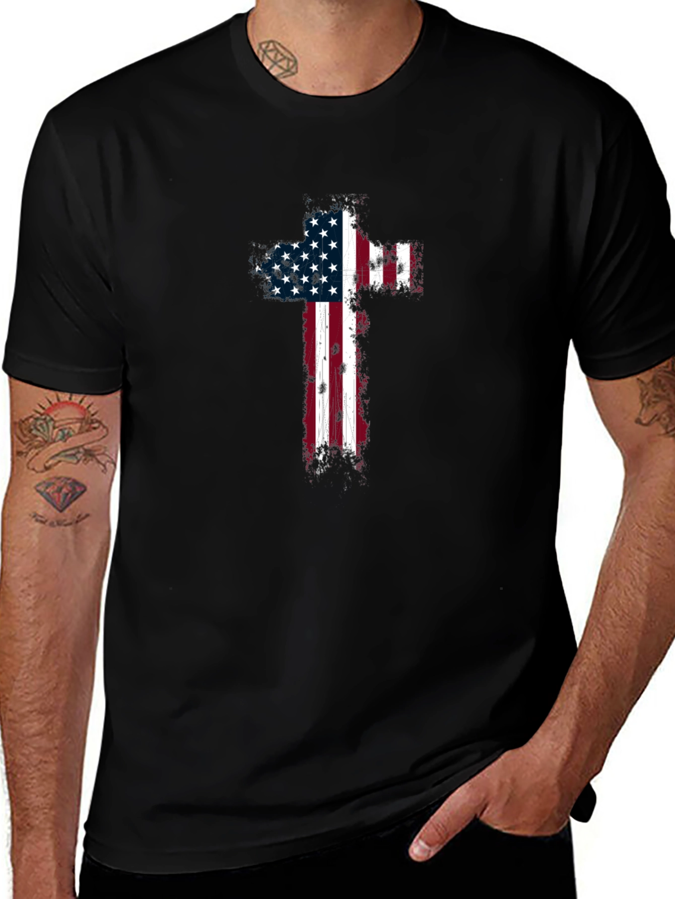 American Flag Cross Graphic T-Shirt