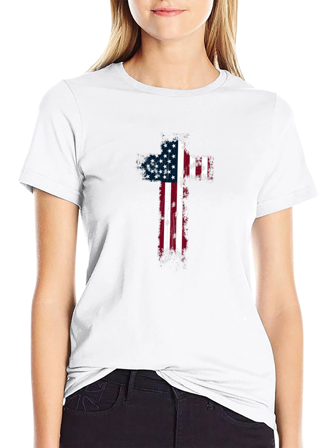 American Flag Cross Graphic T-Shirt