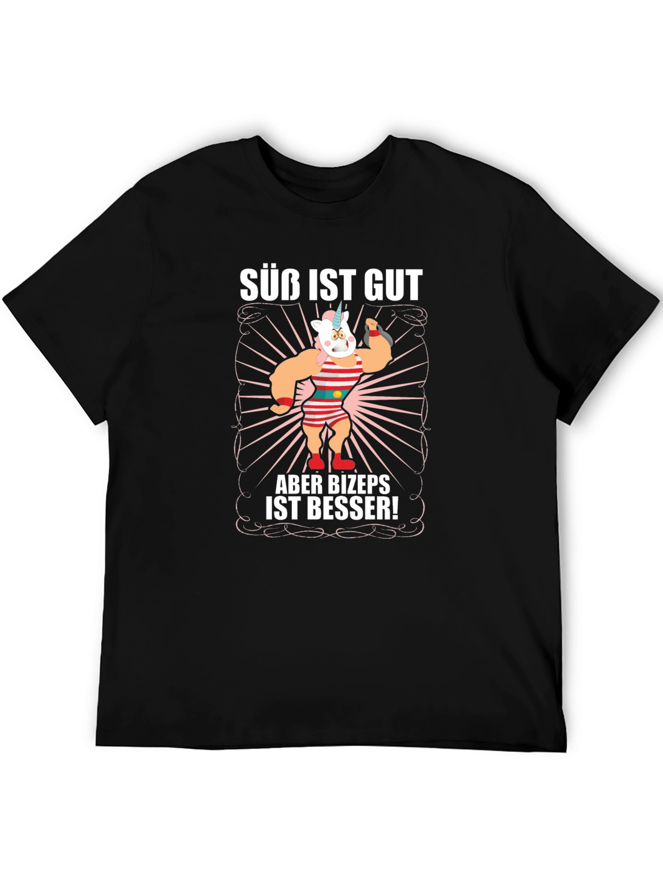 Funny Unicorn Biceps Gym Black T-Shirt