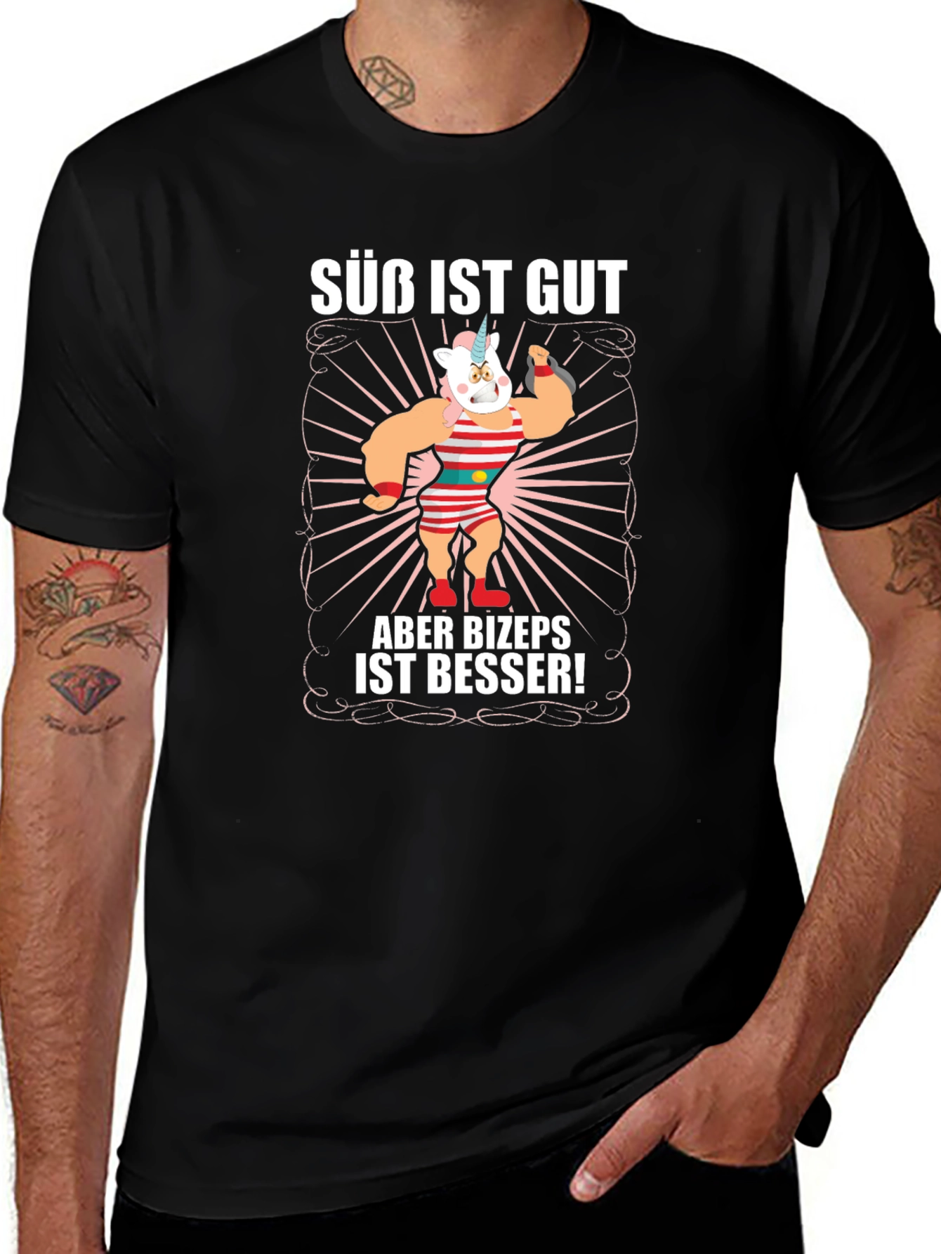 Funny Unicorn Biceps Gym Black T-Shirt