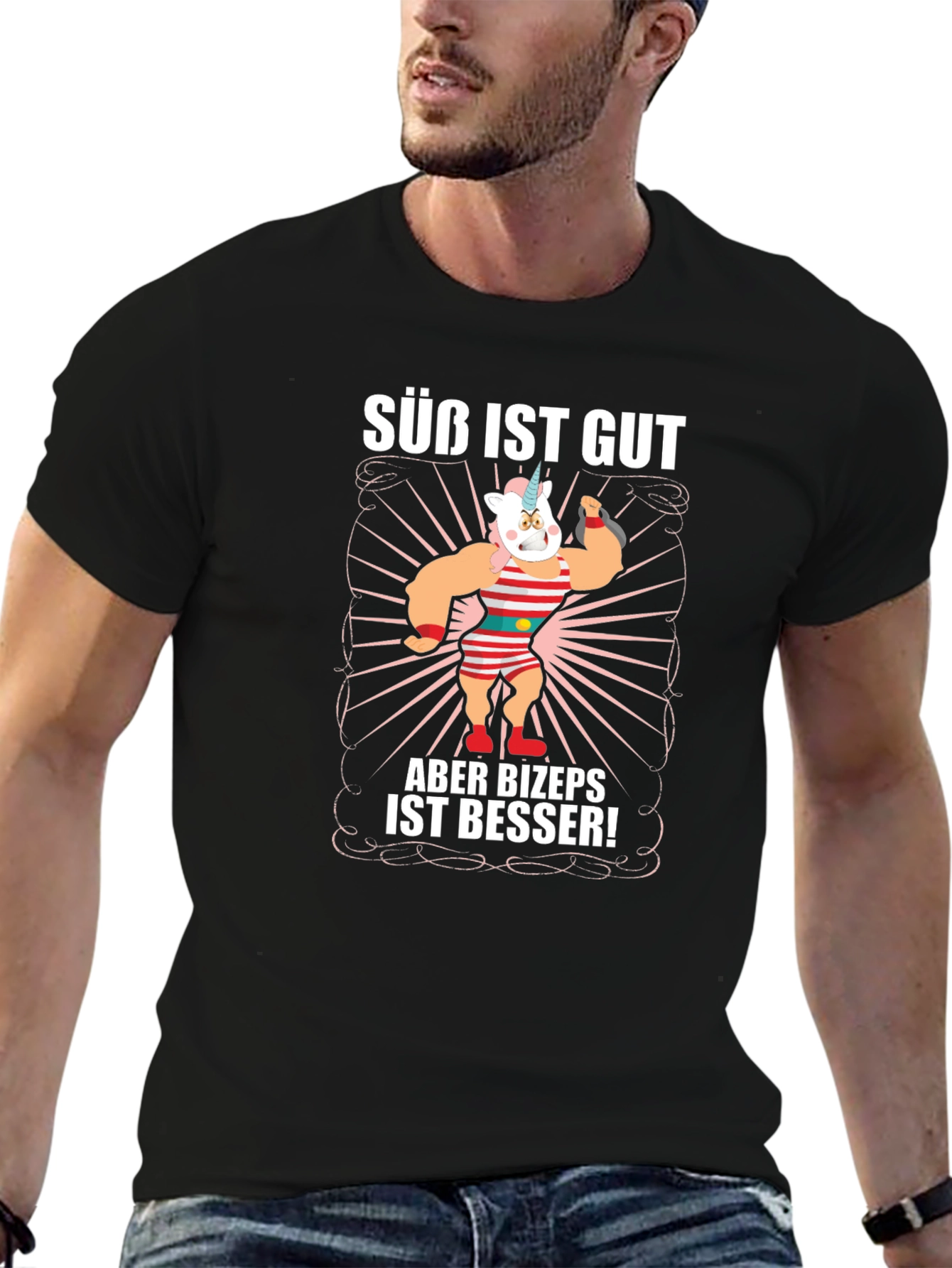 Funny Unicorn Biceps Gym Black T-Shirt