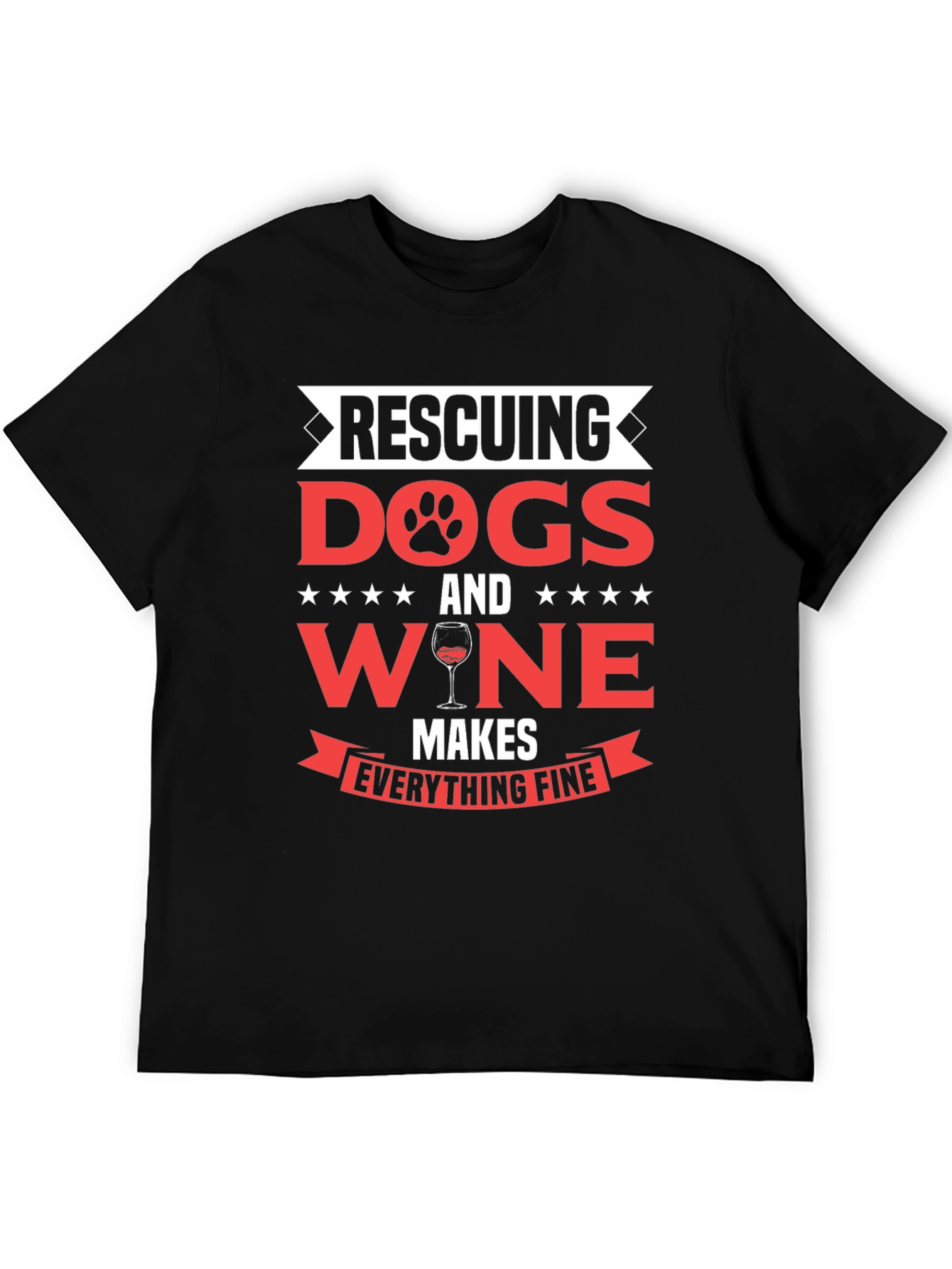 Rescuing Dogs and Wine Mens Graphic T-Shirt