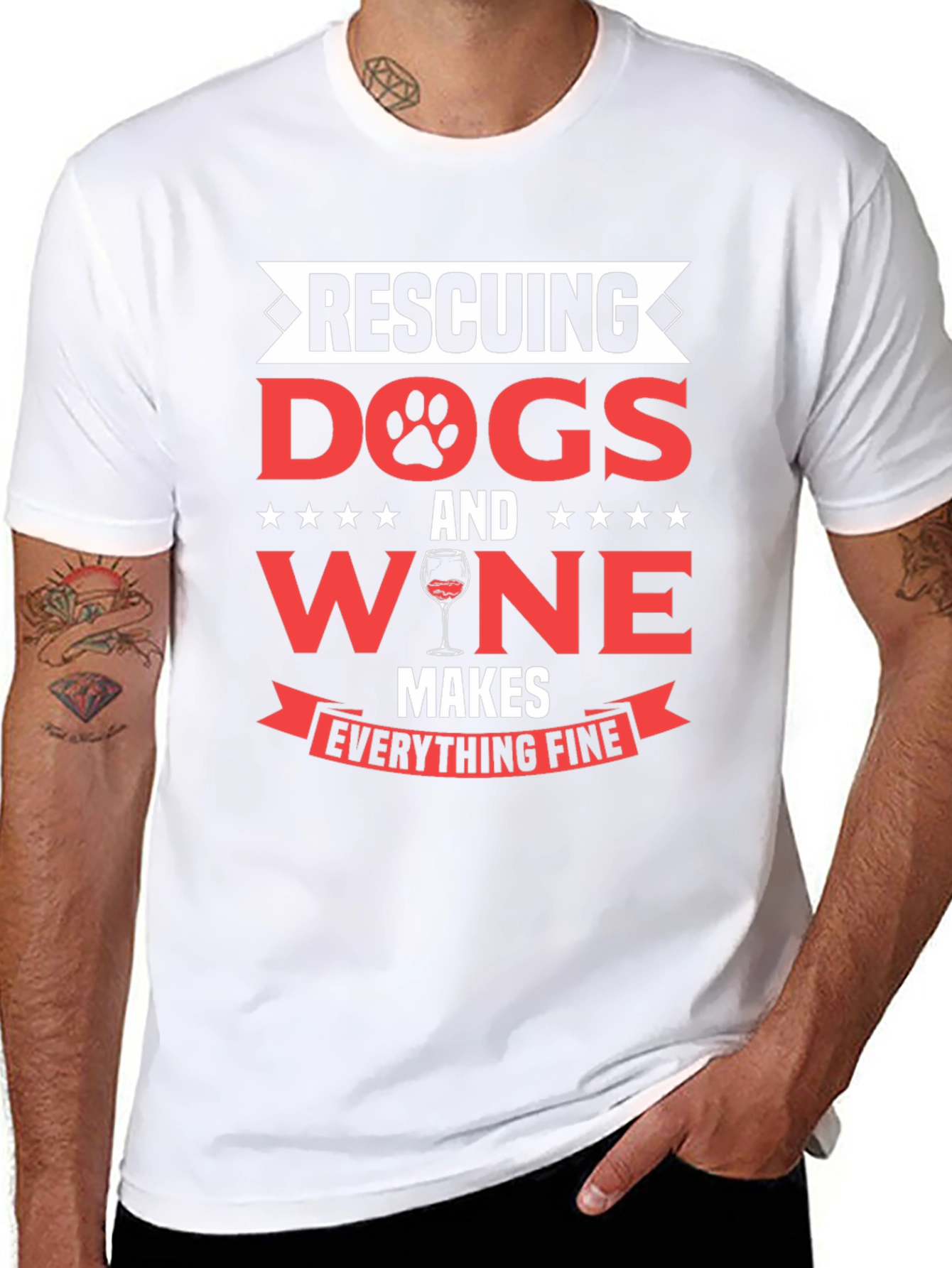Rescuing Dogs and Wine Mens Graphic T-Shirt