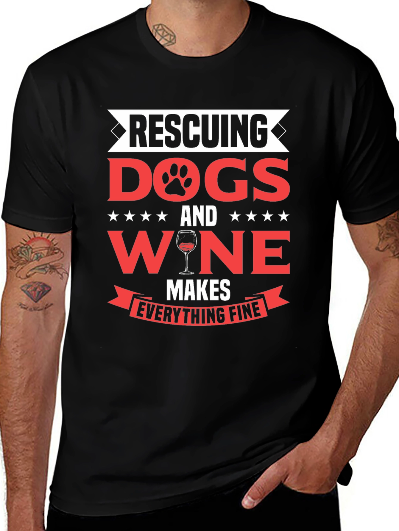 Rescuing Dogs and Wine Mens Graphic T-Shirt