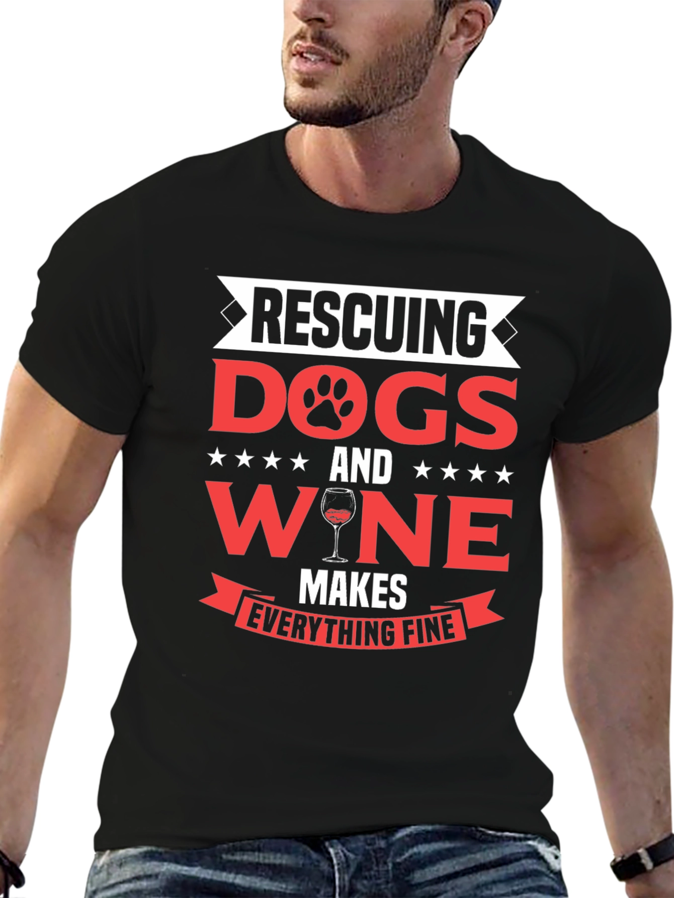 Rescuing Dogs and Wine Mens Graphic T-Shirt