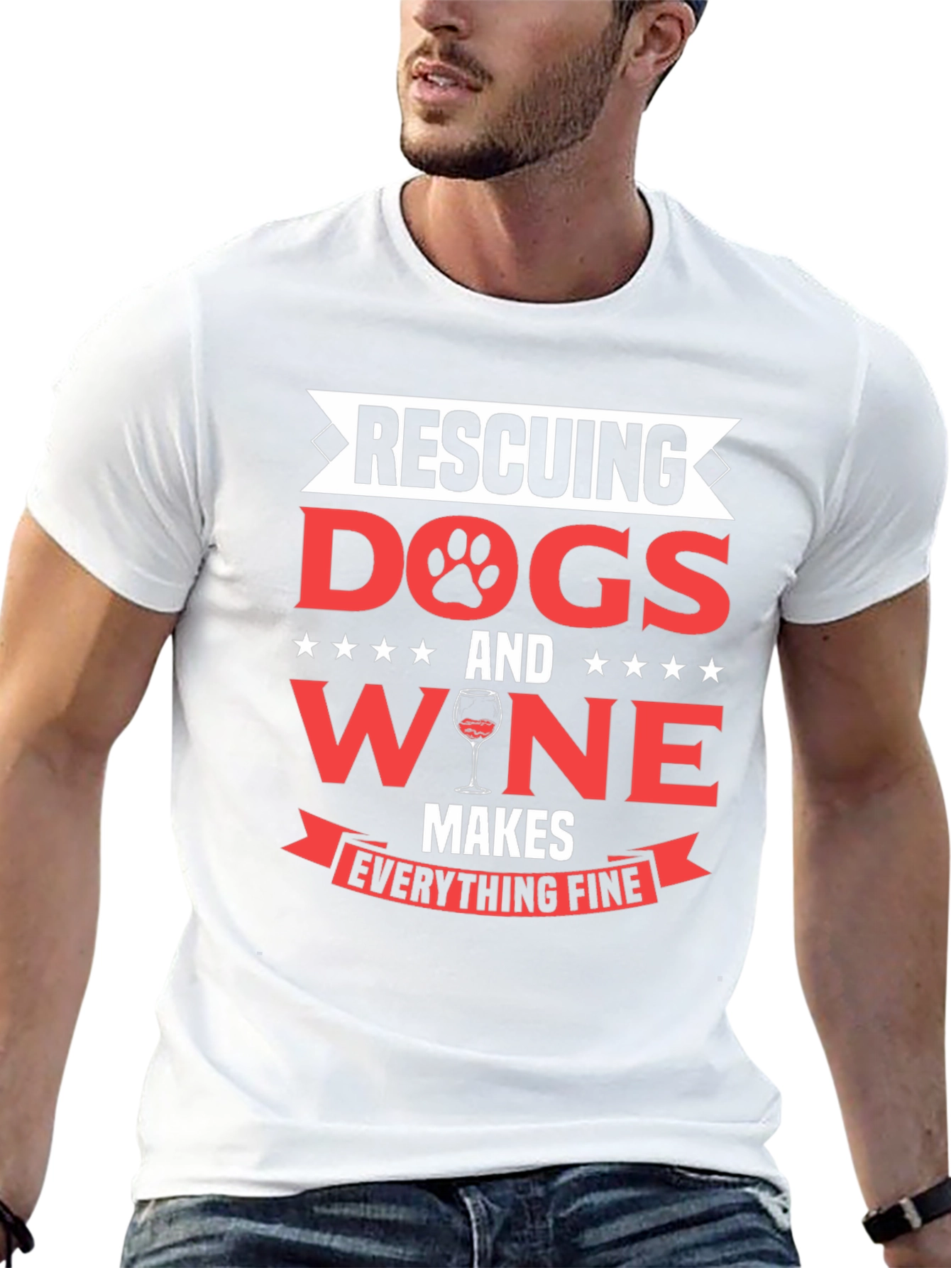 Rescuing Dogs and Wine Mens Graphic T-Shirt