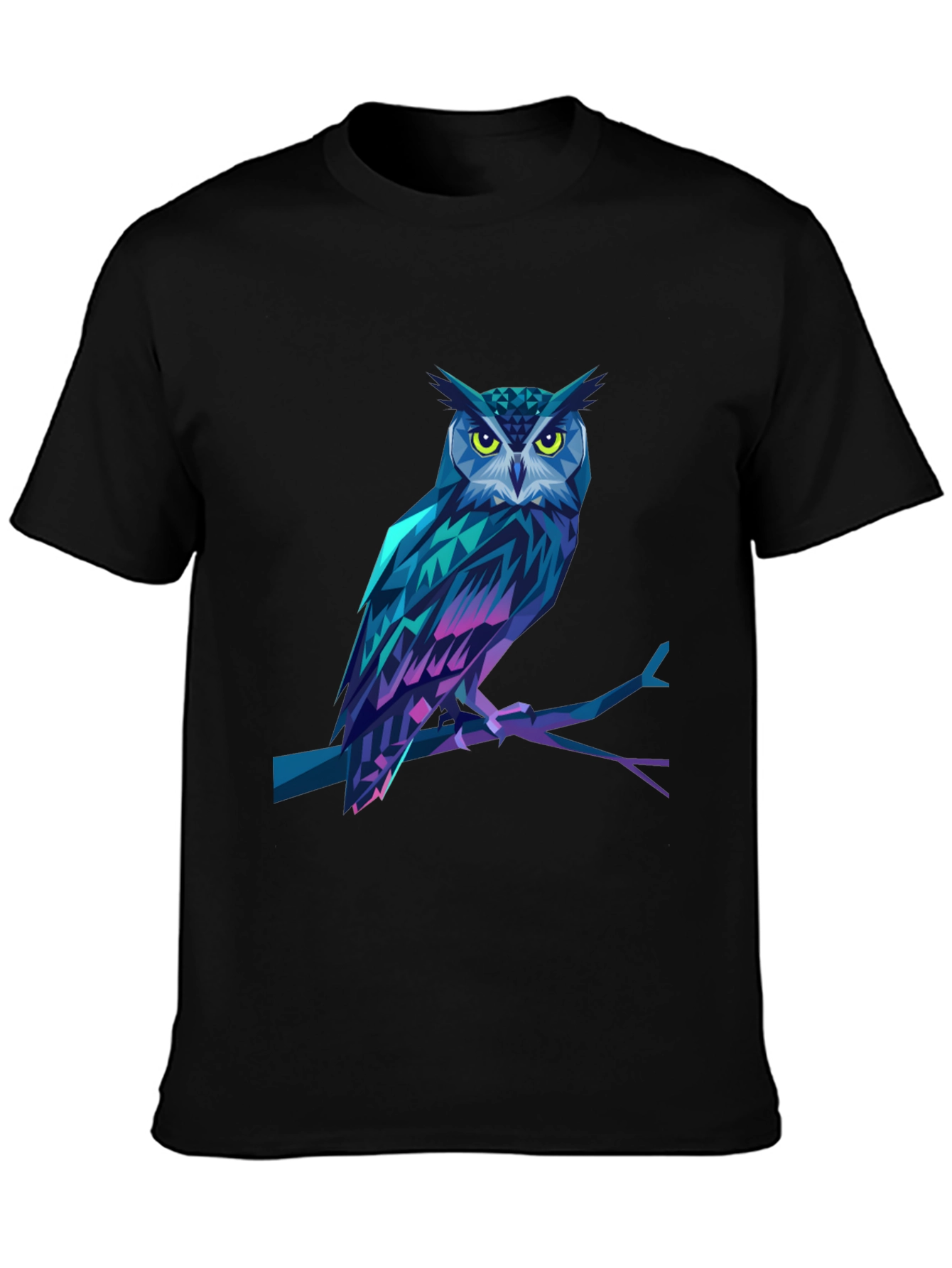 Geometric Owl Graphic Print Black T-Shirt