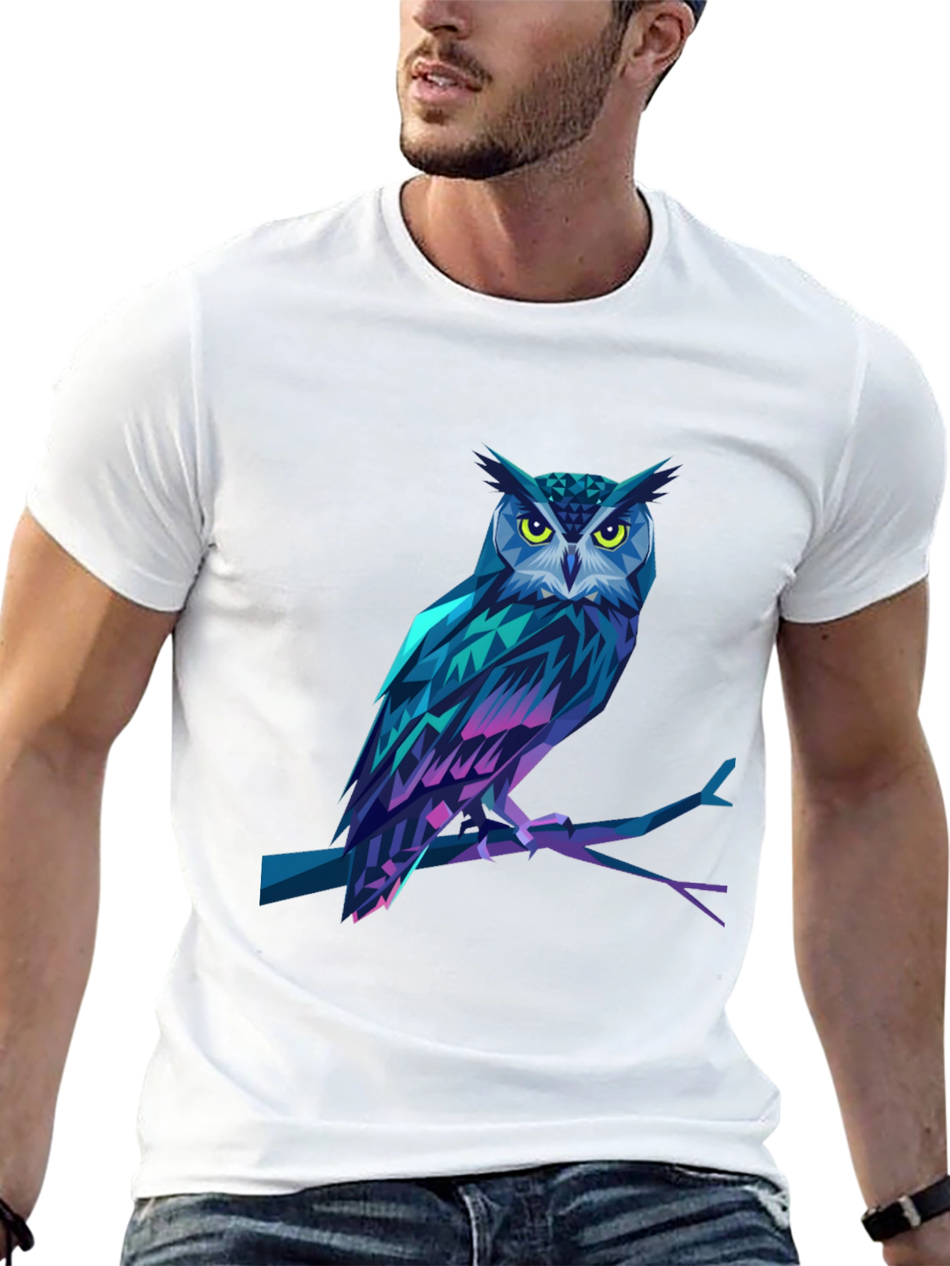 Geometric Owl Graphic Print Black T-Shirt