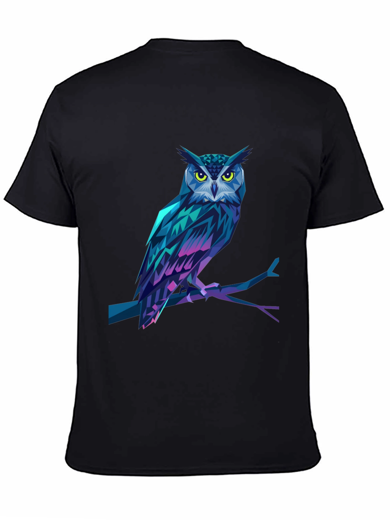 Geometric Owl Graphic Print Black T-Shirt