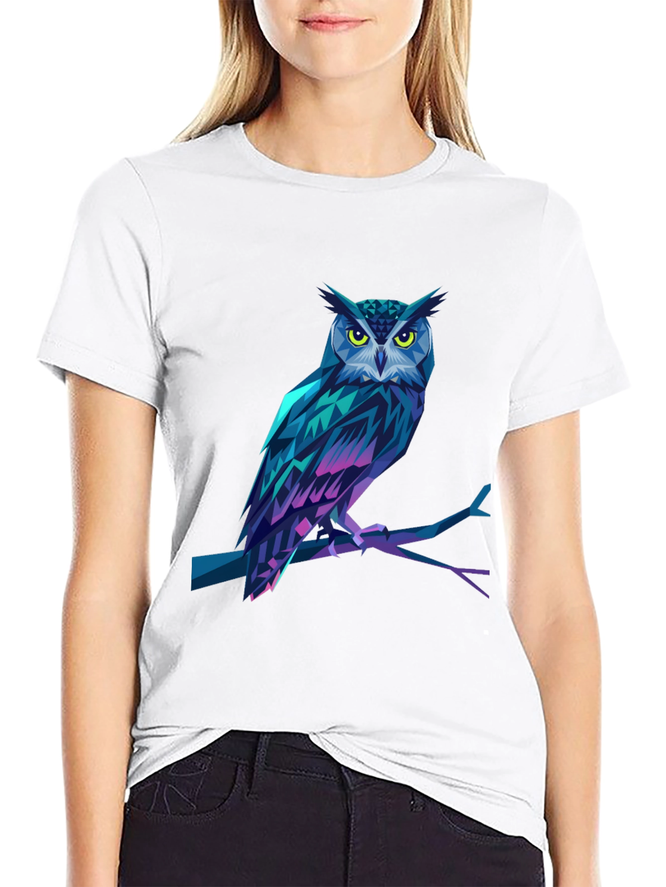 Geometric Owl Graphic Print Black T-Shirt